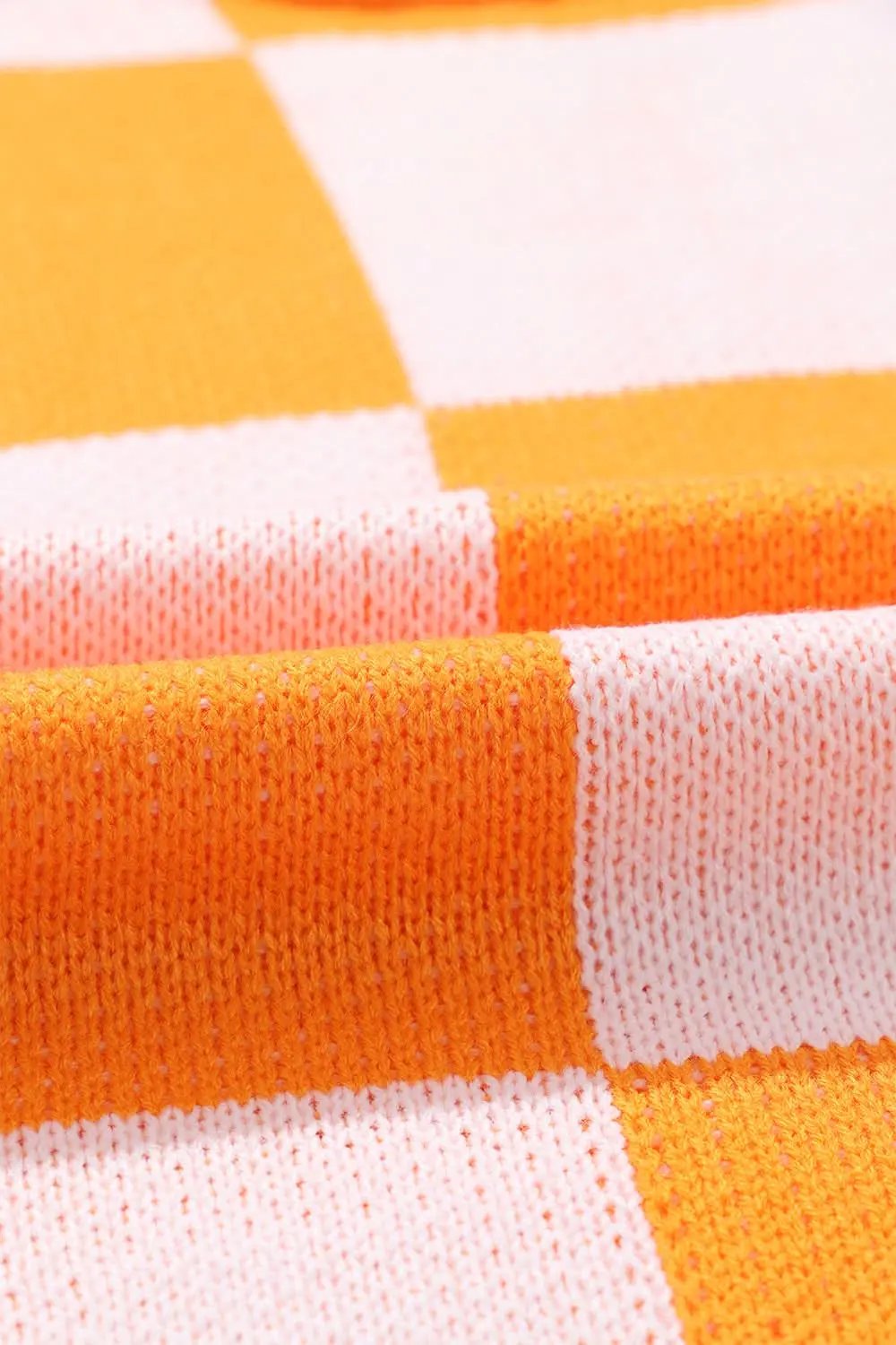 Orange Checkered Bishop Sleeve Sweater - Love Salve
